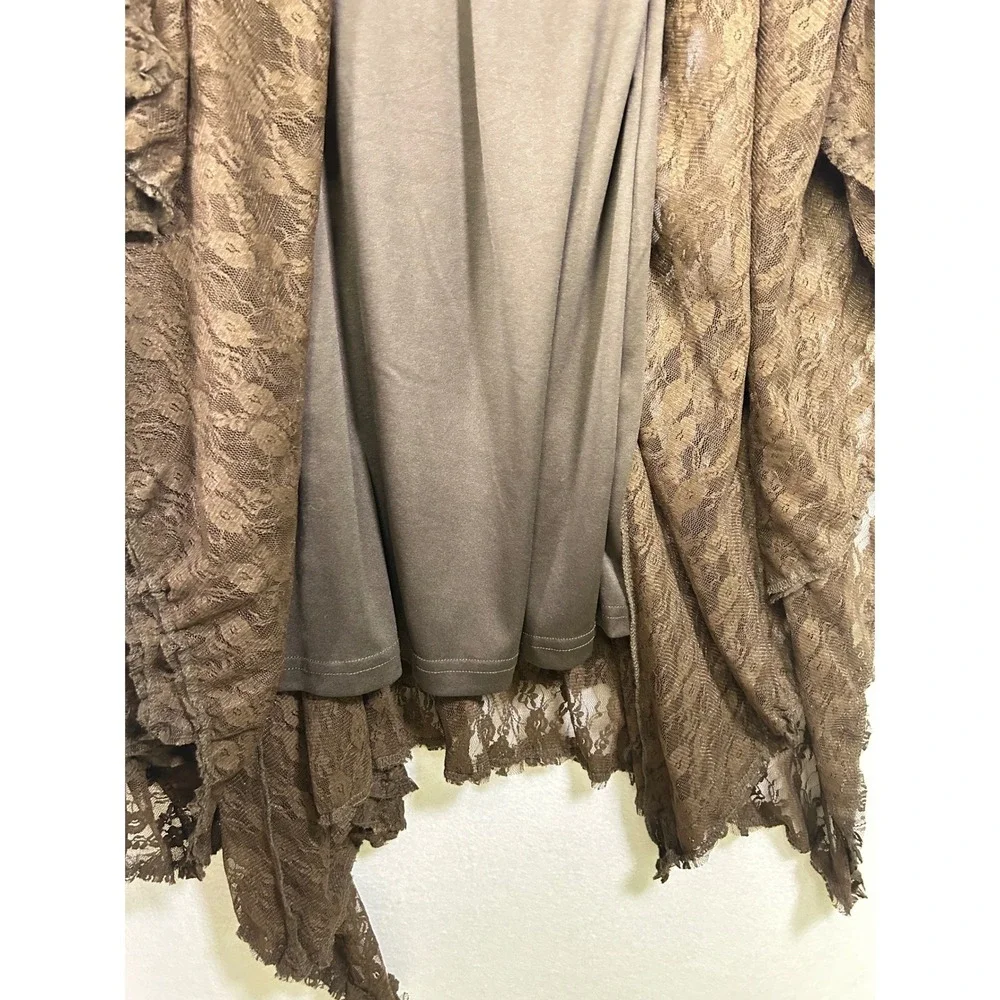 Back in the Saddle Brown Lace Midi Dress with Asymmetrical‎ Hem Size L - Picture 9 of 9